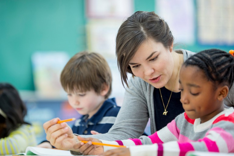 A teacher with kids